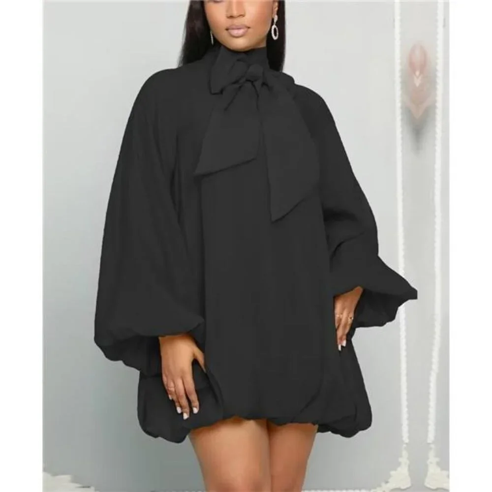 Women's Puff Sleeve Sweetheart Neck Chiffon Mini Dress for Cocktail Party - Picture 4 of 7